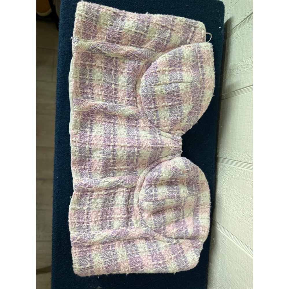 Zara Pink Purple Plaid Tweed Bustier Strapless Crop Top Underwire Size M